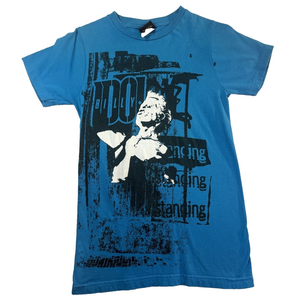 Billy Idol TShirt Youth L Women XS Blue Punk Rock Y2K Band Tee Classic Rock